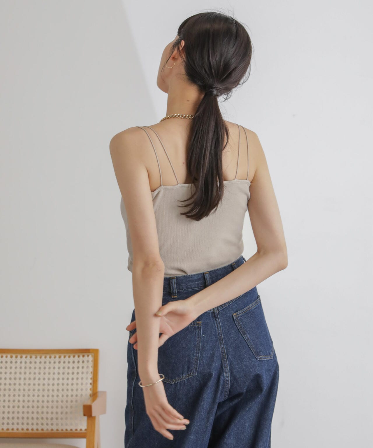 抗菌防臭リブカップ付きダブルストラップキャミソール 6734124303