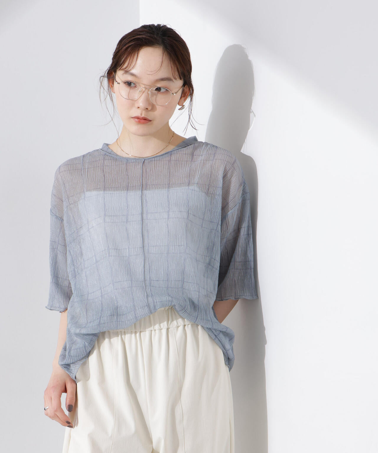 楊柳チェックシアーカットTシャツ 6735124310