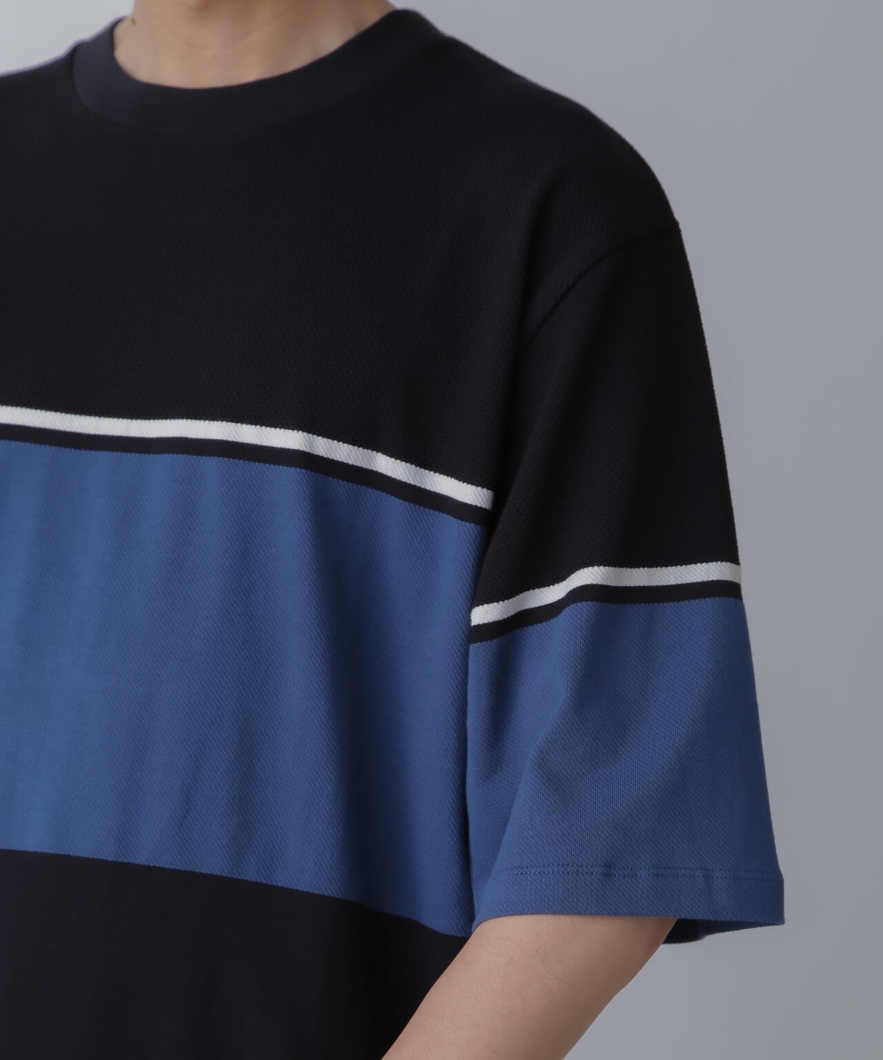 パネル編地ボーダークルーネックTシャツ 6684124233