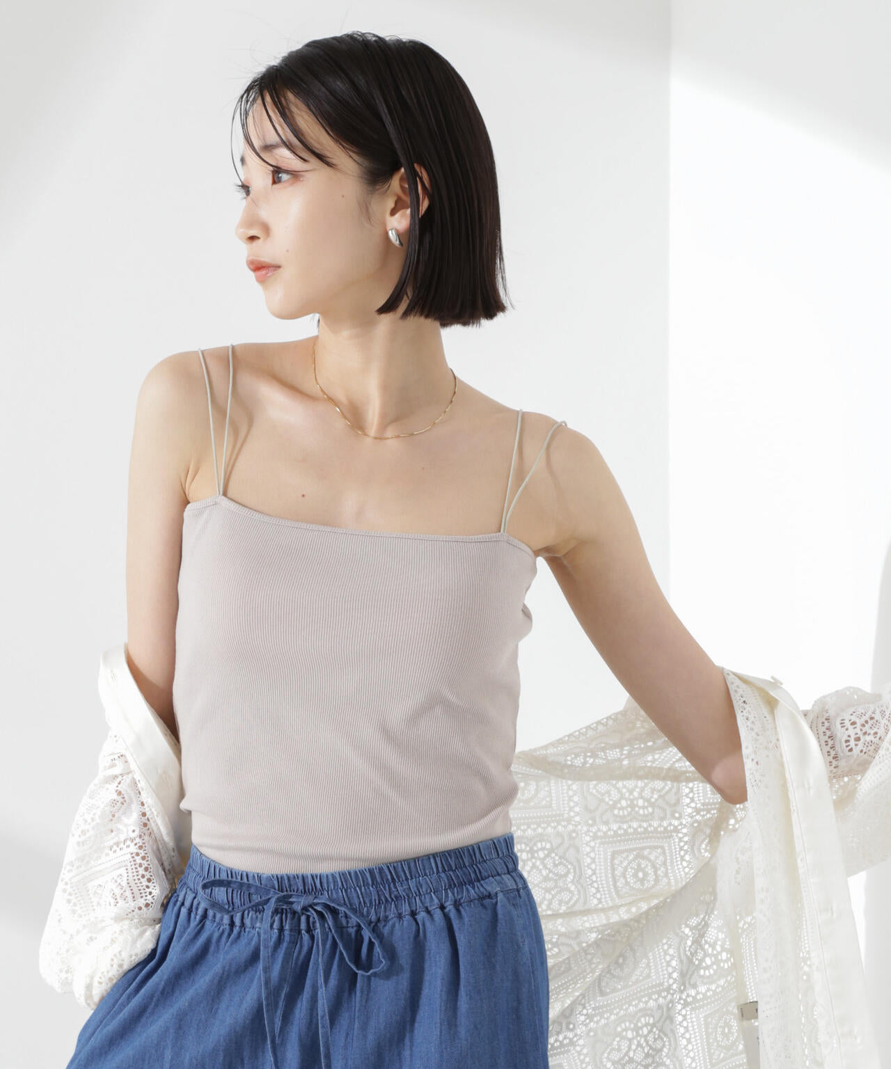 抗菌防臭リブカップ付きダブルストラップキャミソール 6735124300