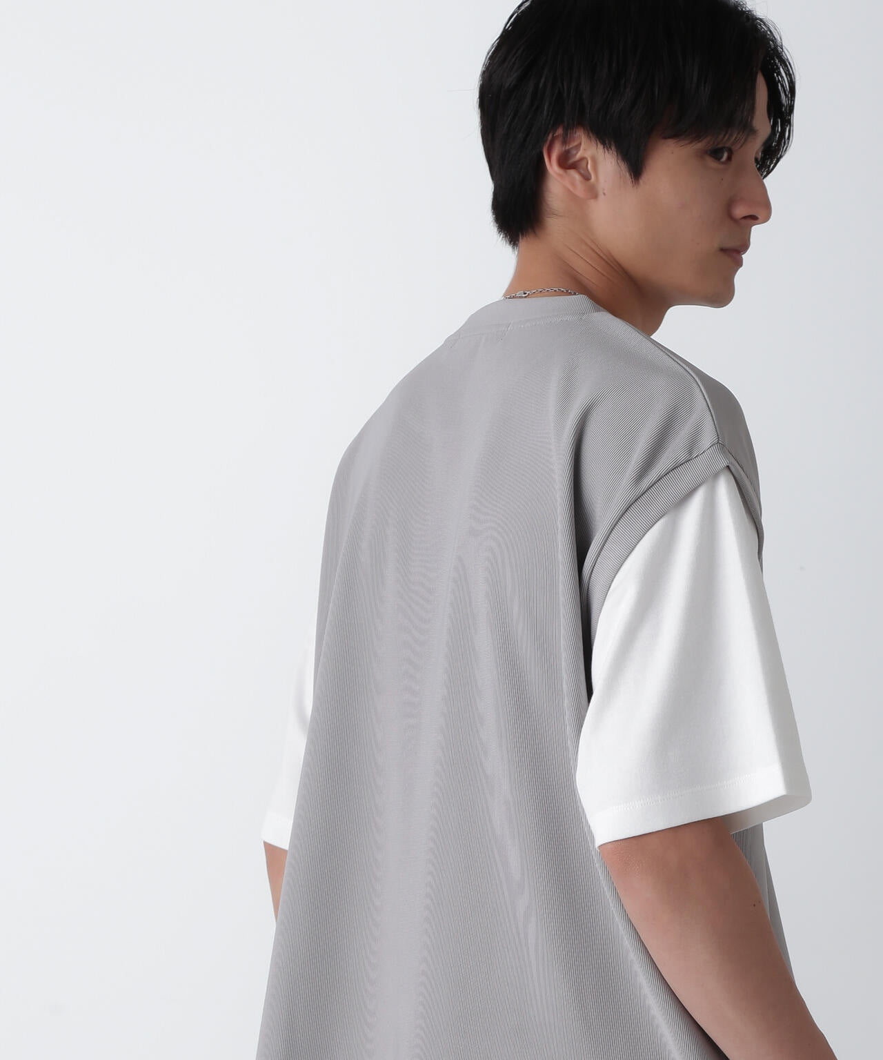 フェイクレイヤードリラックスTシャツ 半袖 6724224224