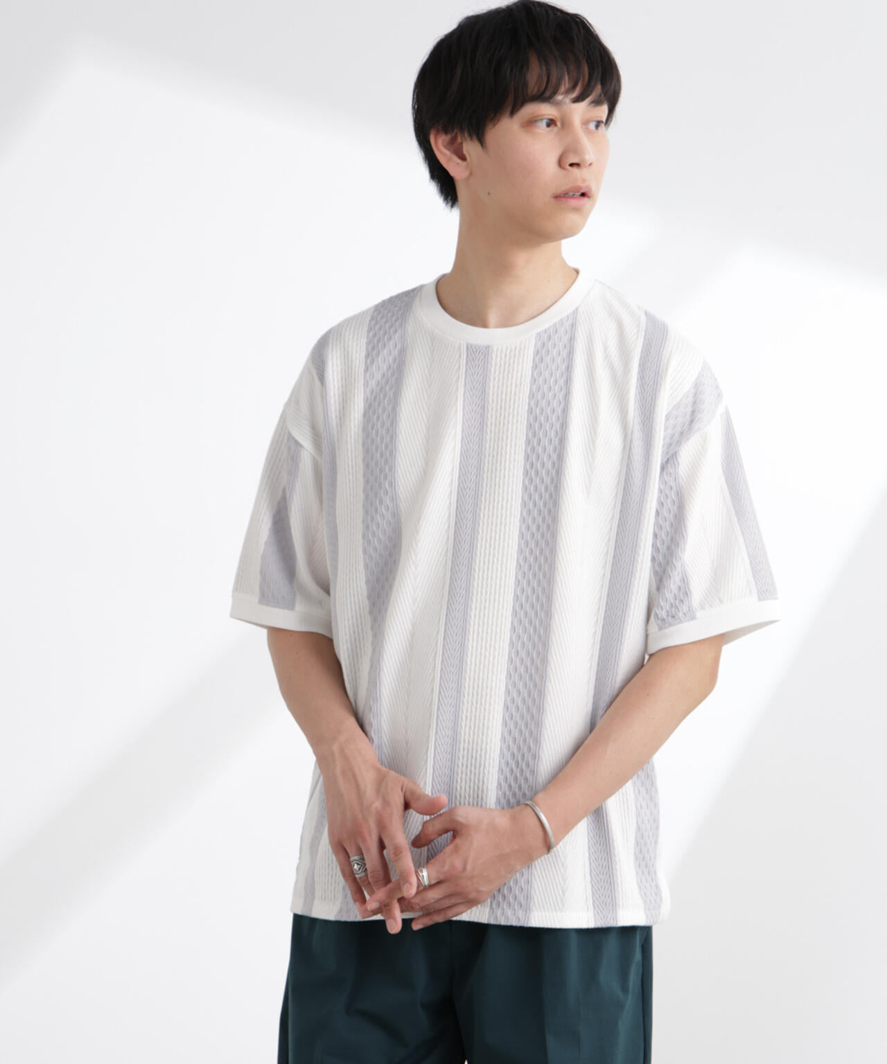ストライプジャガードTシャツ 半袖 6725124221
