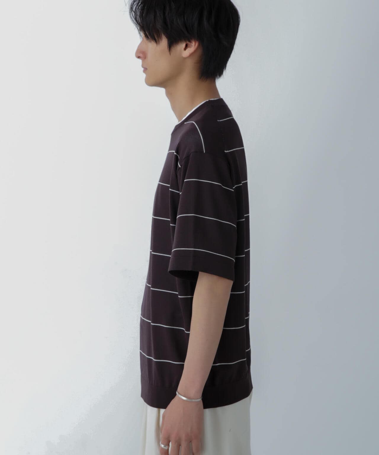 ハイゲージ ピンボーダーニットTシャツ 6684122234
