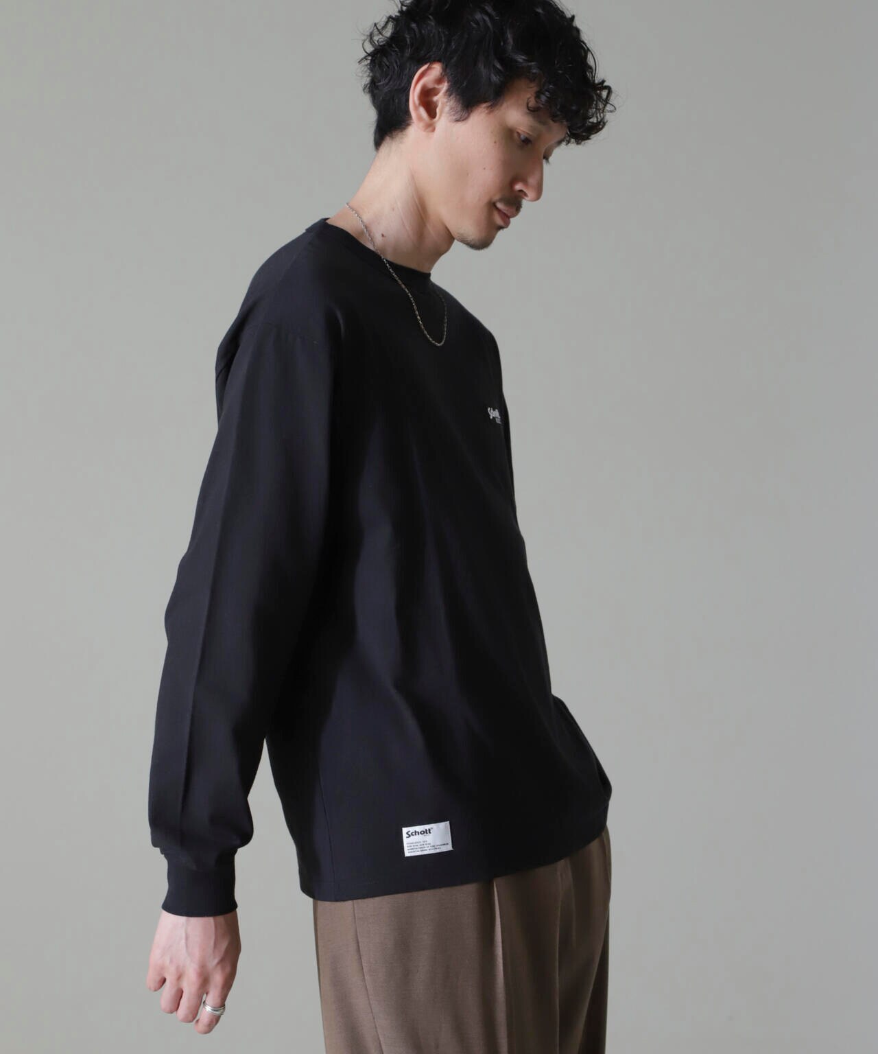Schott/別注 "LEATHER PARTS" L/S TEE 6704223068