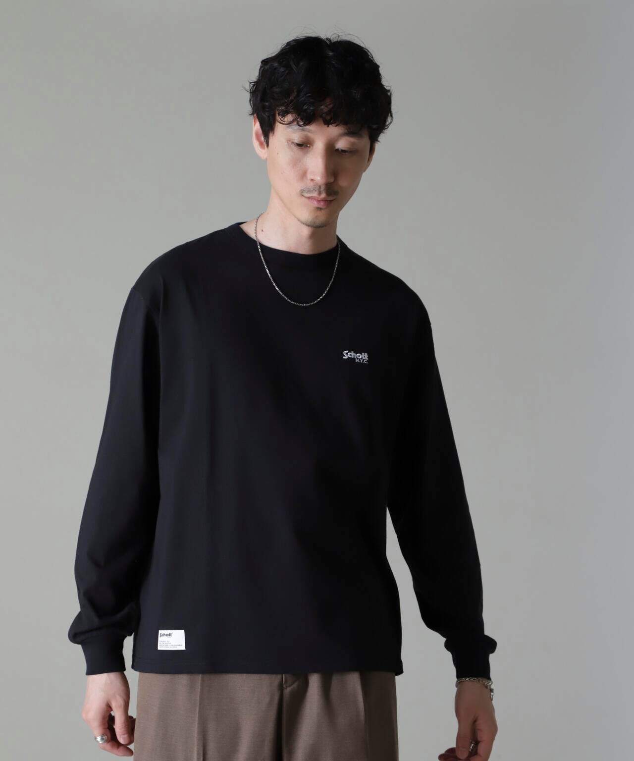 Schott/別注 "LEATHER PARTS" L/S TEE 6704223068