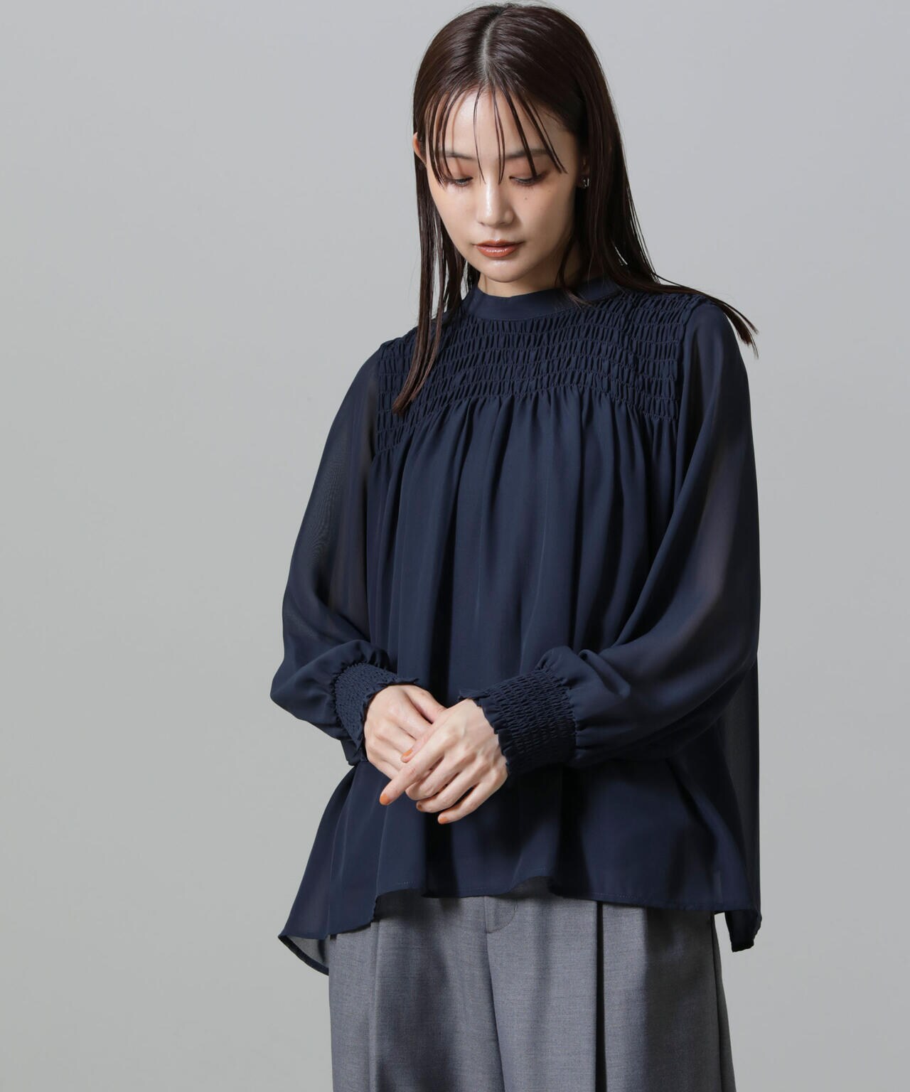 フロントシャーリングブラウス 6734220306