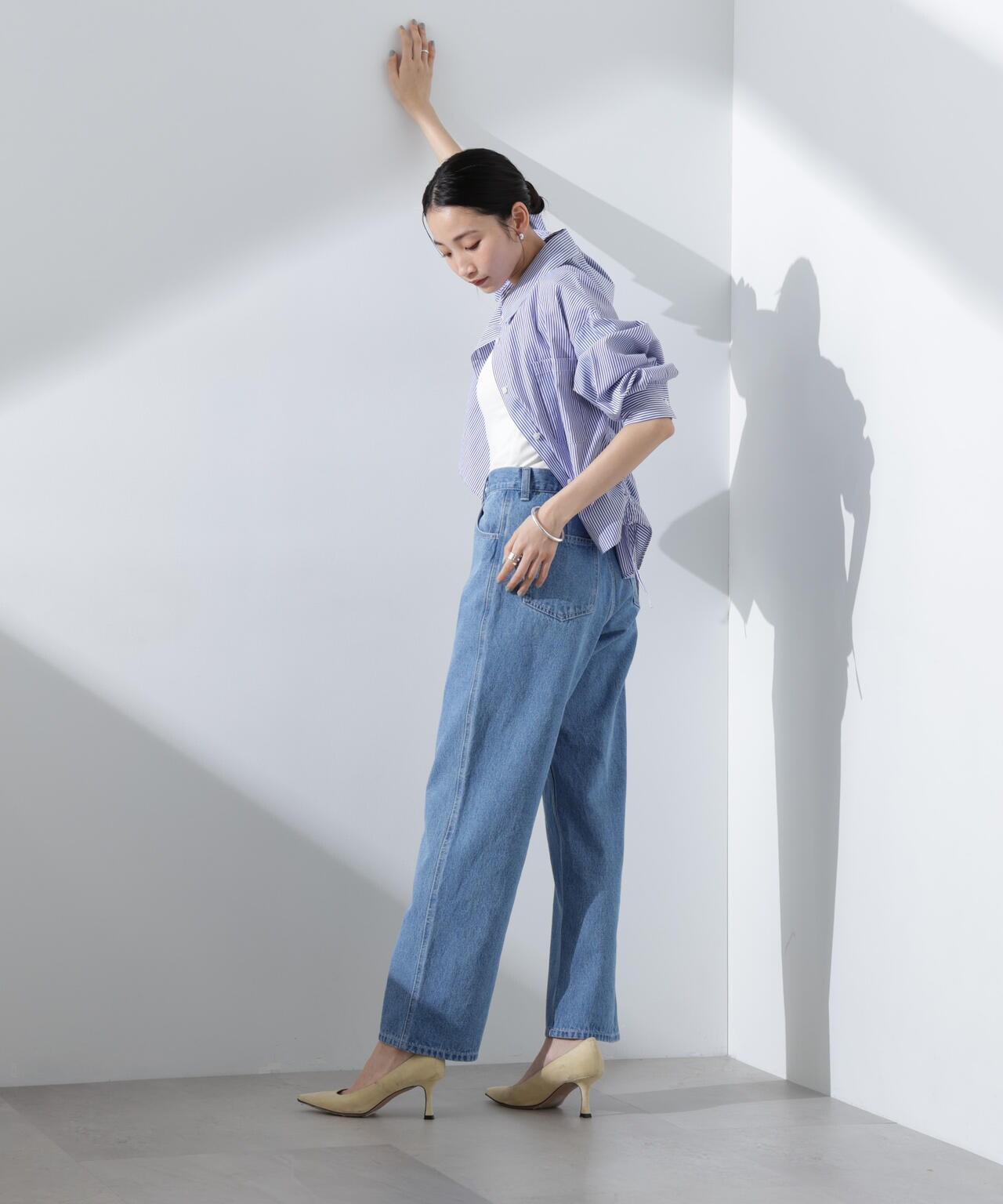 テーパードストレートデニムパンツ(セットアップ可) 6735127308