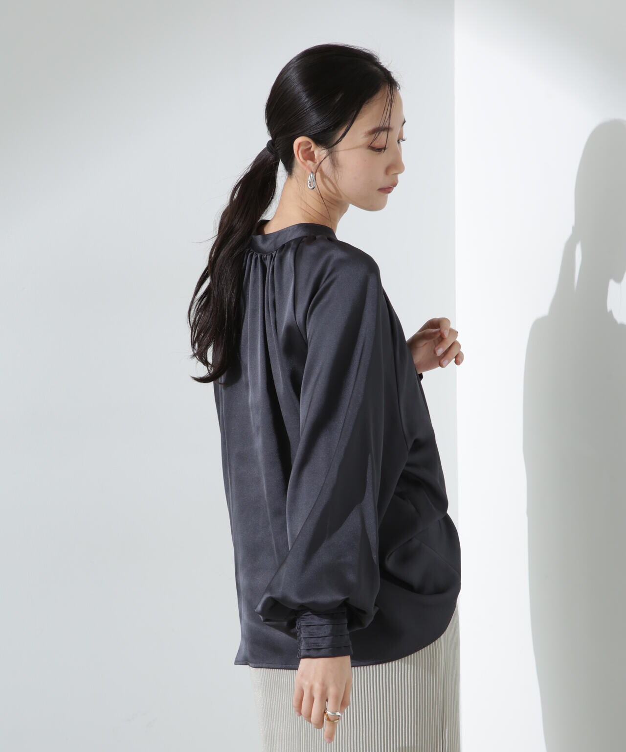 前後2WAYサテンドルマンギャザーブラウス(セットアップ可) 6735120308