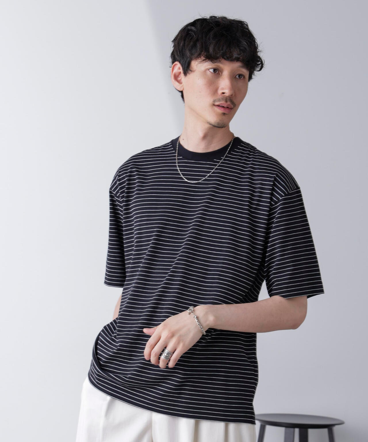 ピンボーダーバイオシルケットクルーネックTシャツ 6684224210