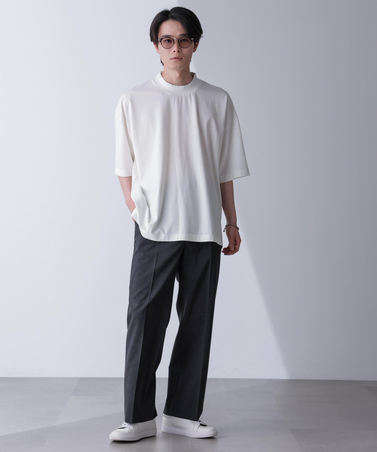 WEB限定/モックネックワイドシルエットTシャツ 半袖 6724224219