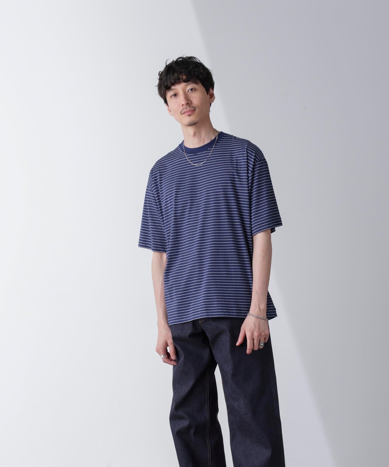 ピンボーダーバイオシルケットクルーネックTシャツ 6684224210