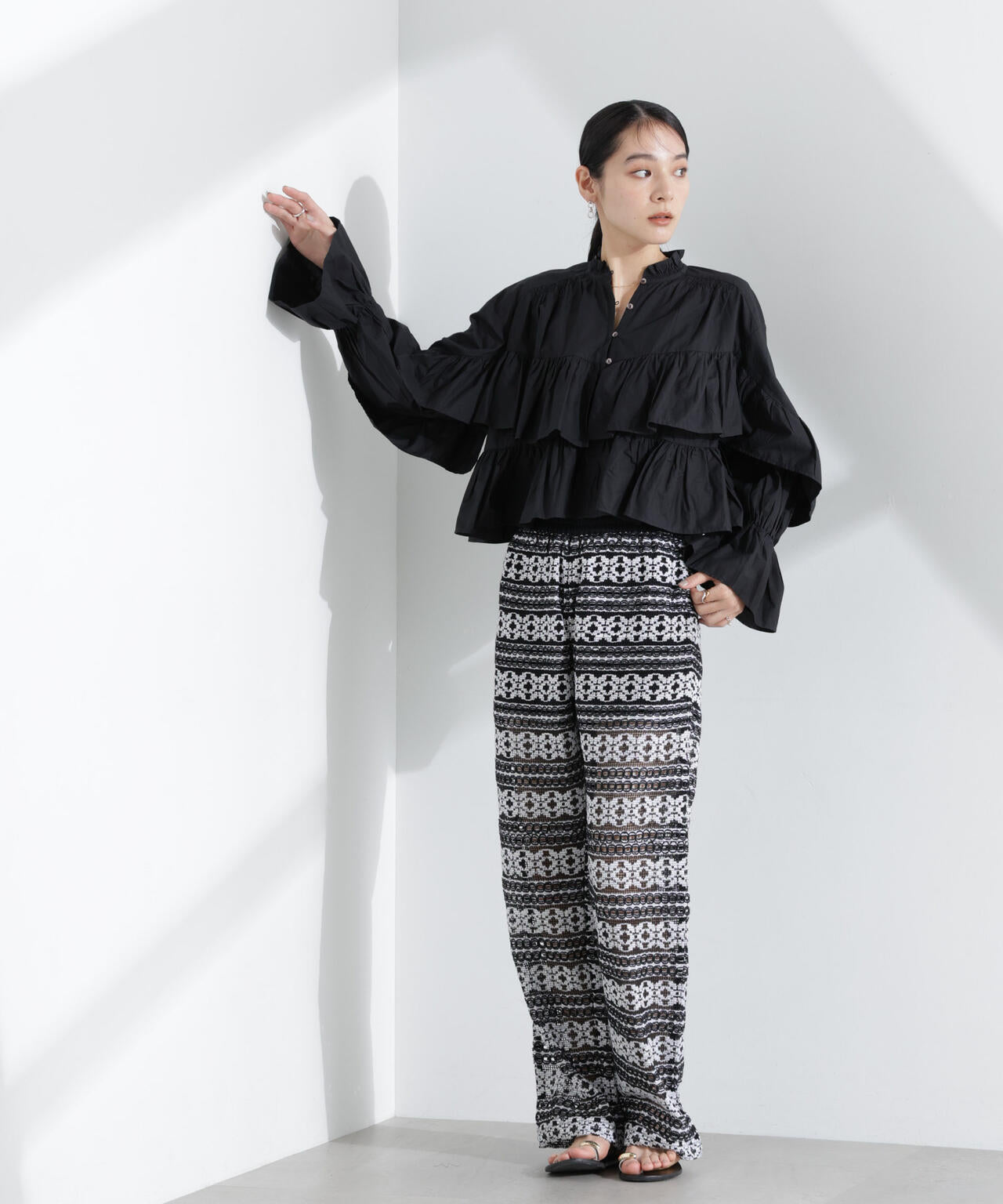 Sara mallika/COTTON BORDER LACE PANTS 6715127046