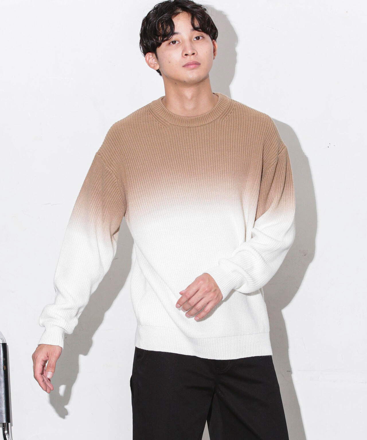 片畦グラデーションクルーネックニット 6683222229