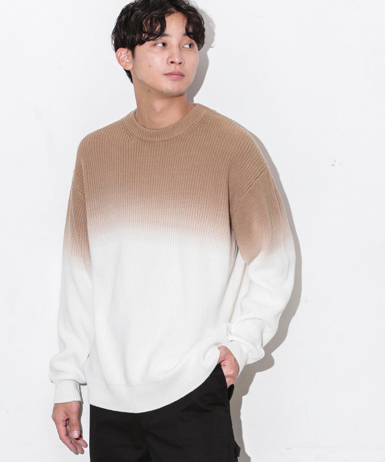 片畦グラデーションクルーネックニット 6683222229