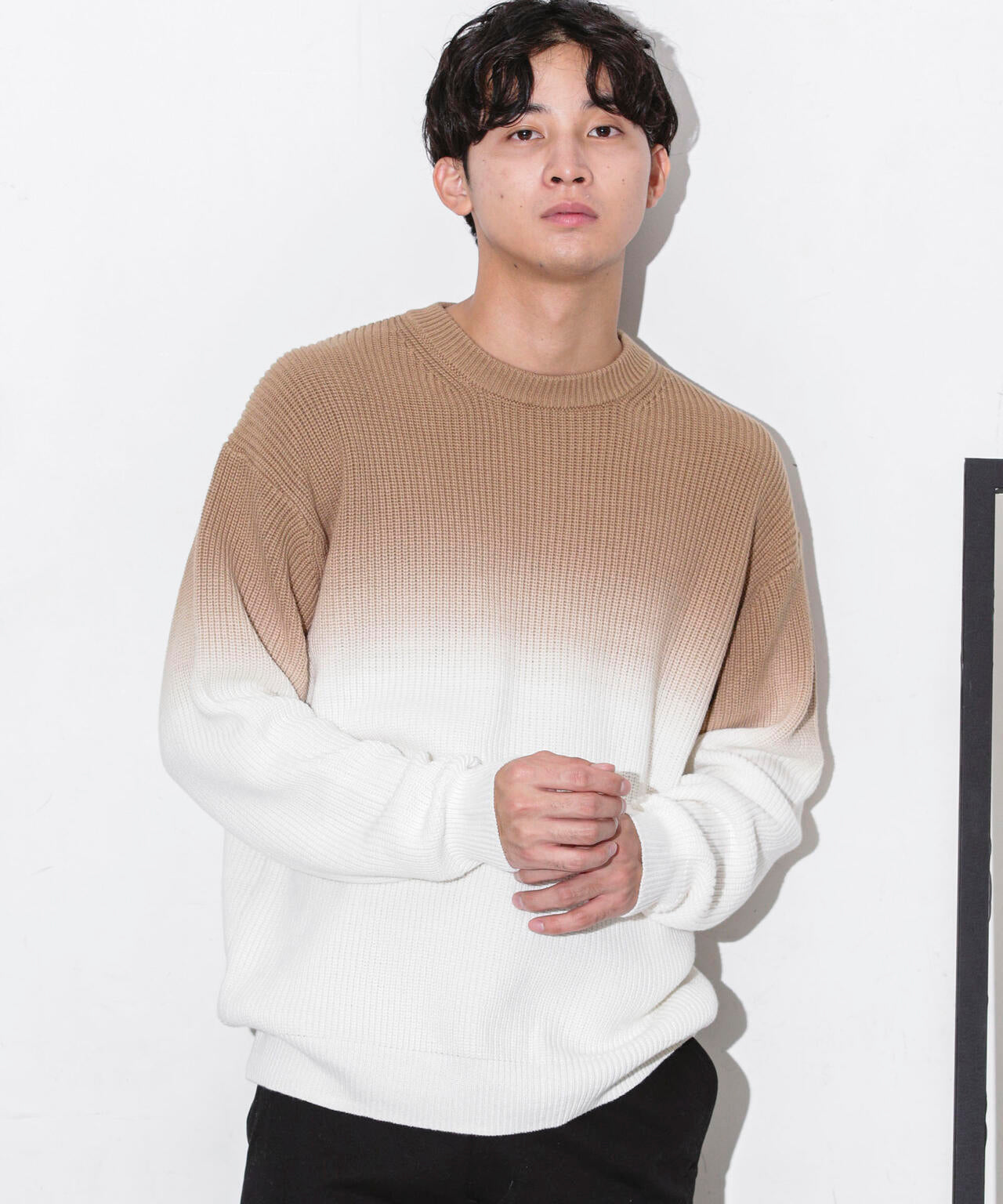 片畦グラデーションクルーネックニット 6683222229