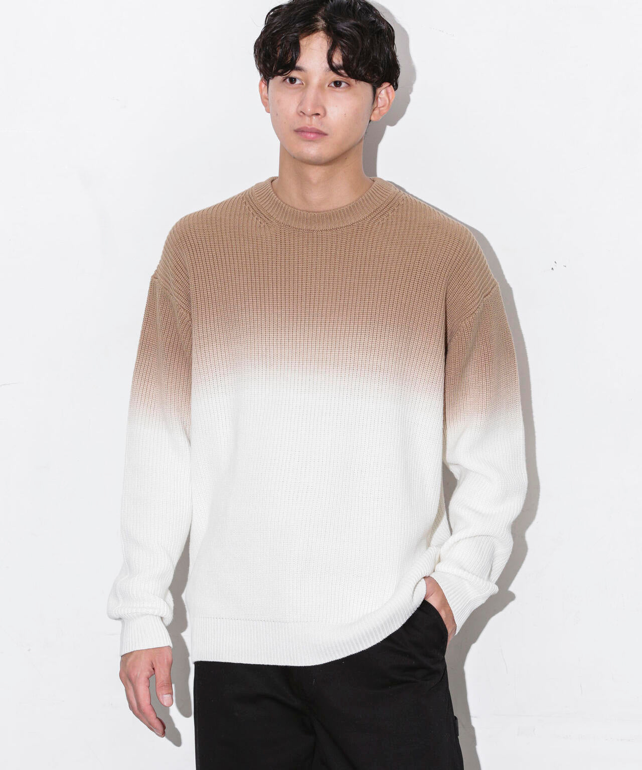 片畦グラデーションクルーネックニット 6683222229