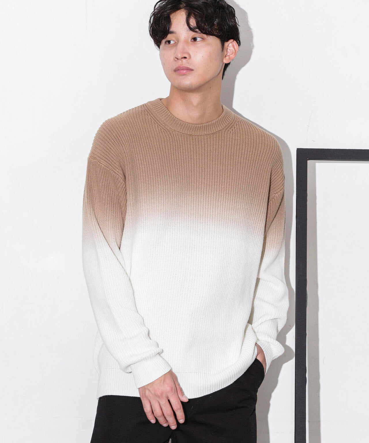 片畦グラデーションクルーネックニット 6683222229