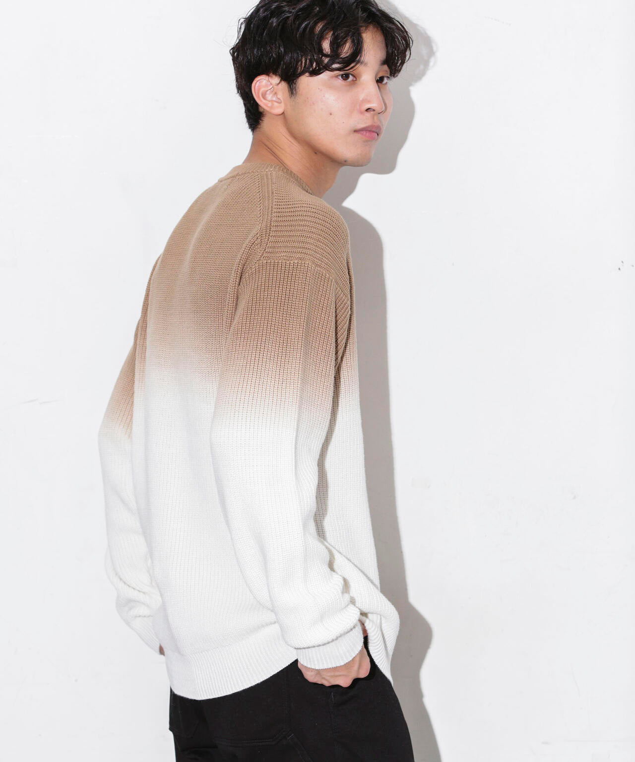 片畦グラデーションクルーネックニット 6683222229