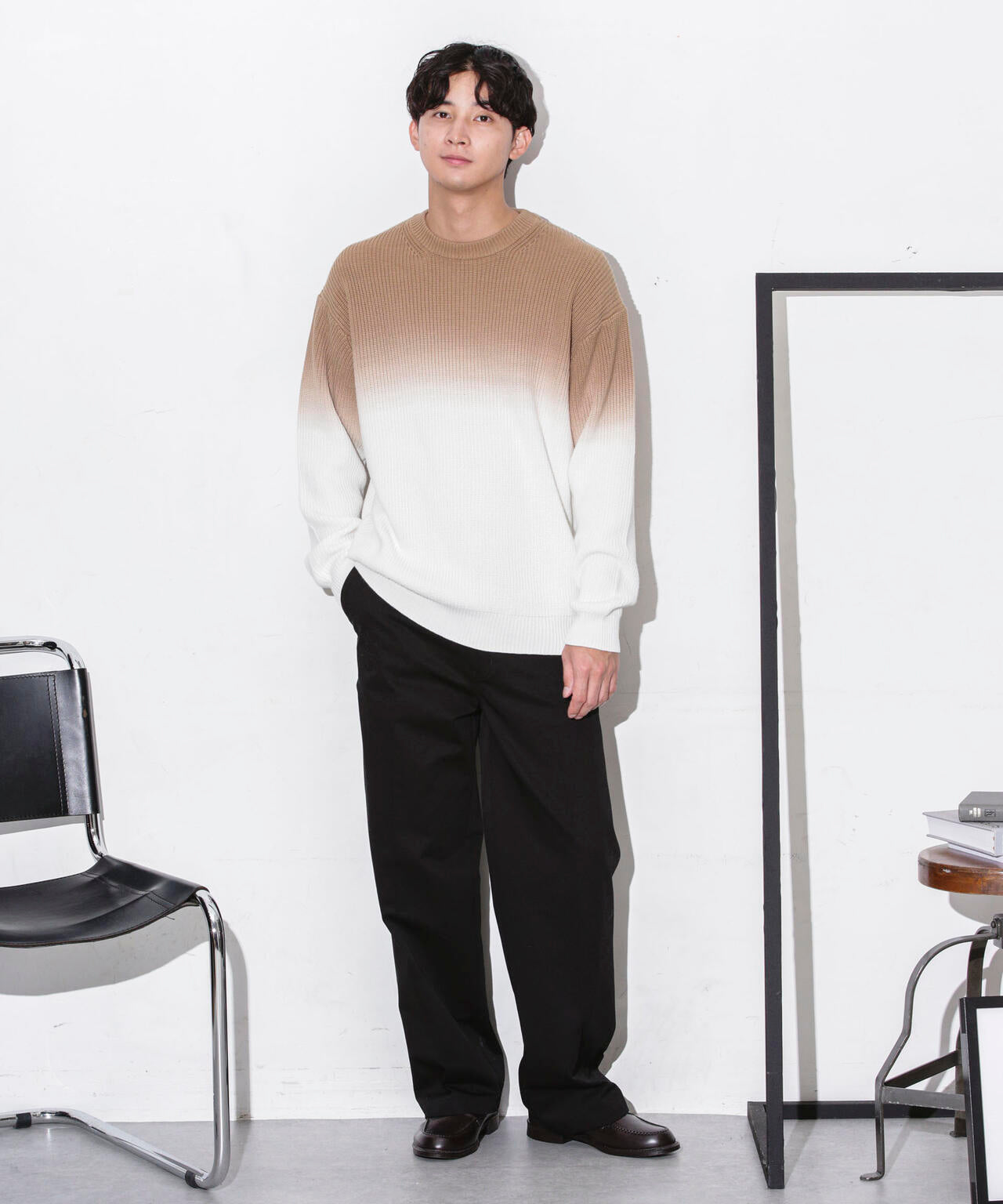 片畦グラデーションクルーネックニット 6683222229