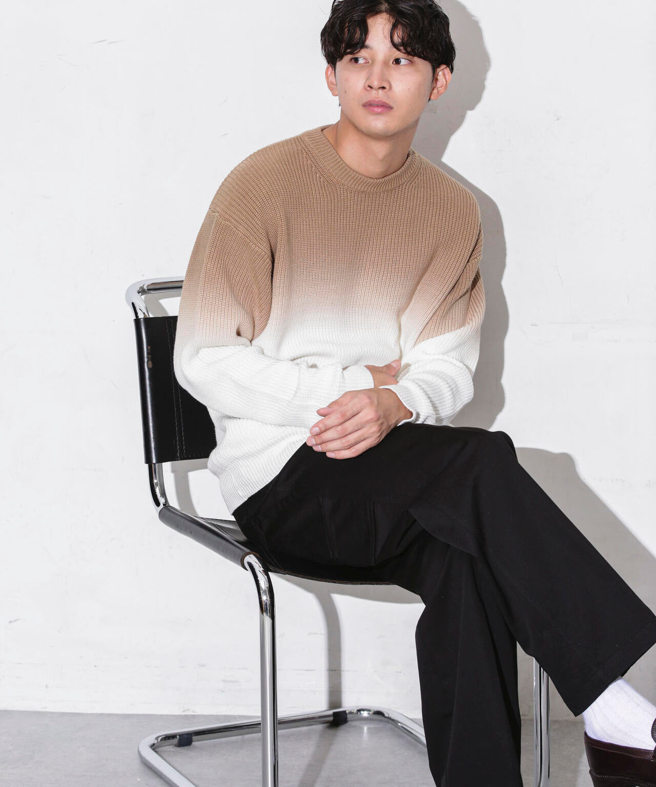 片畦グラデーションクルーネックニット 6683222229