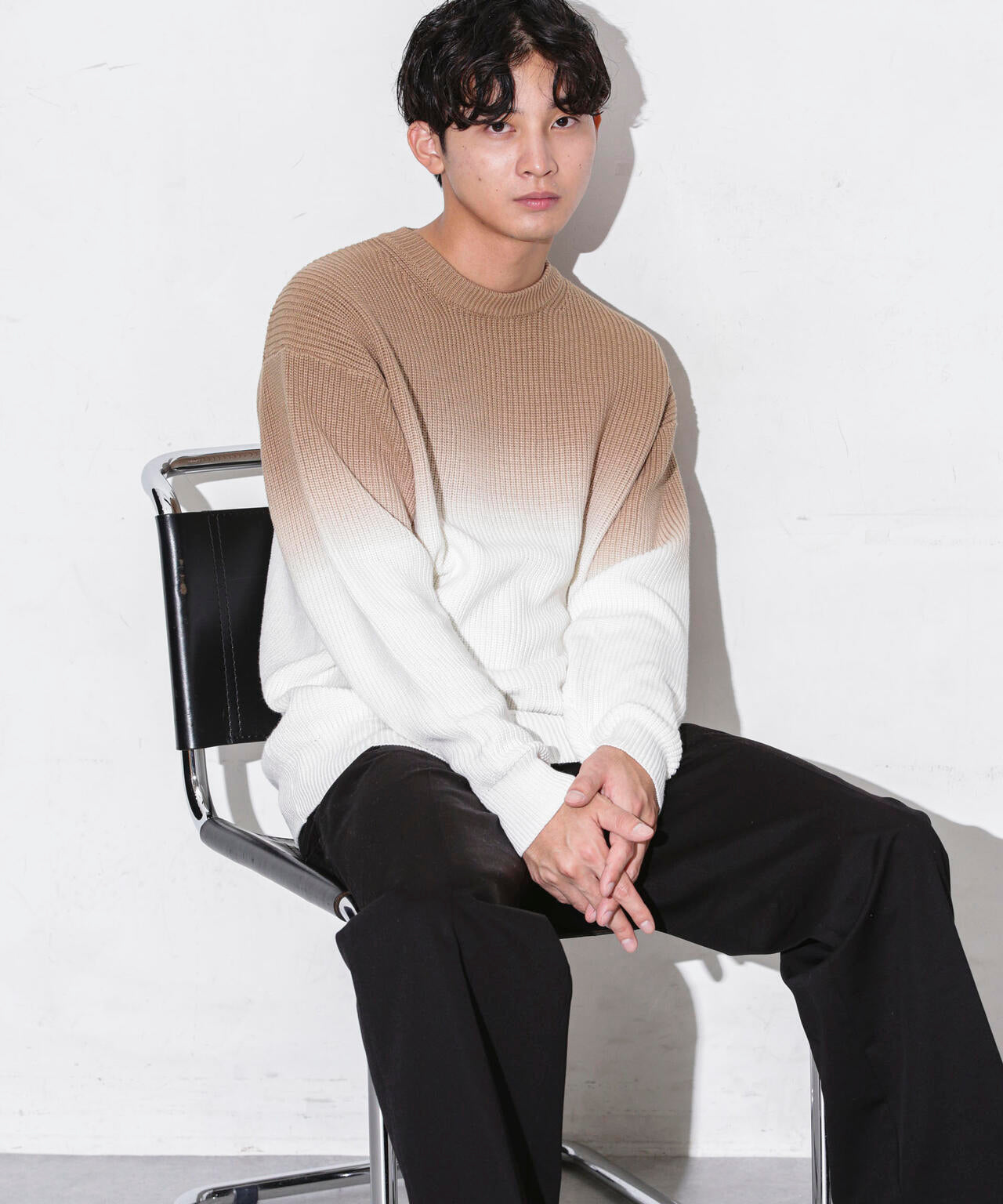 片畦グラデーションクルーネックニット 6683222229