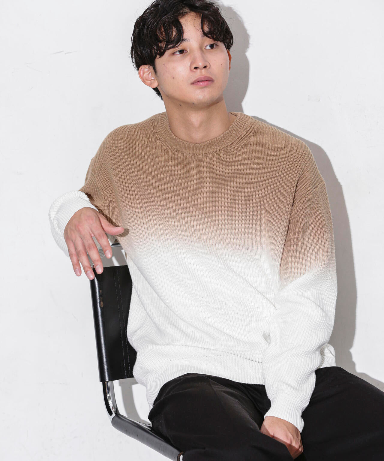 片畦グラデーションクルーネックニット 6683222229