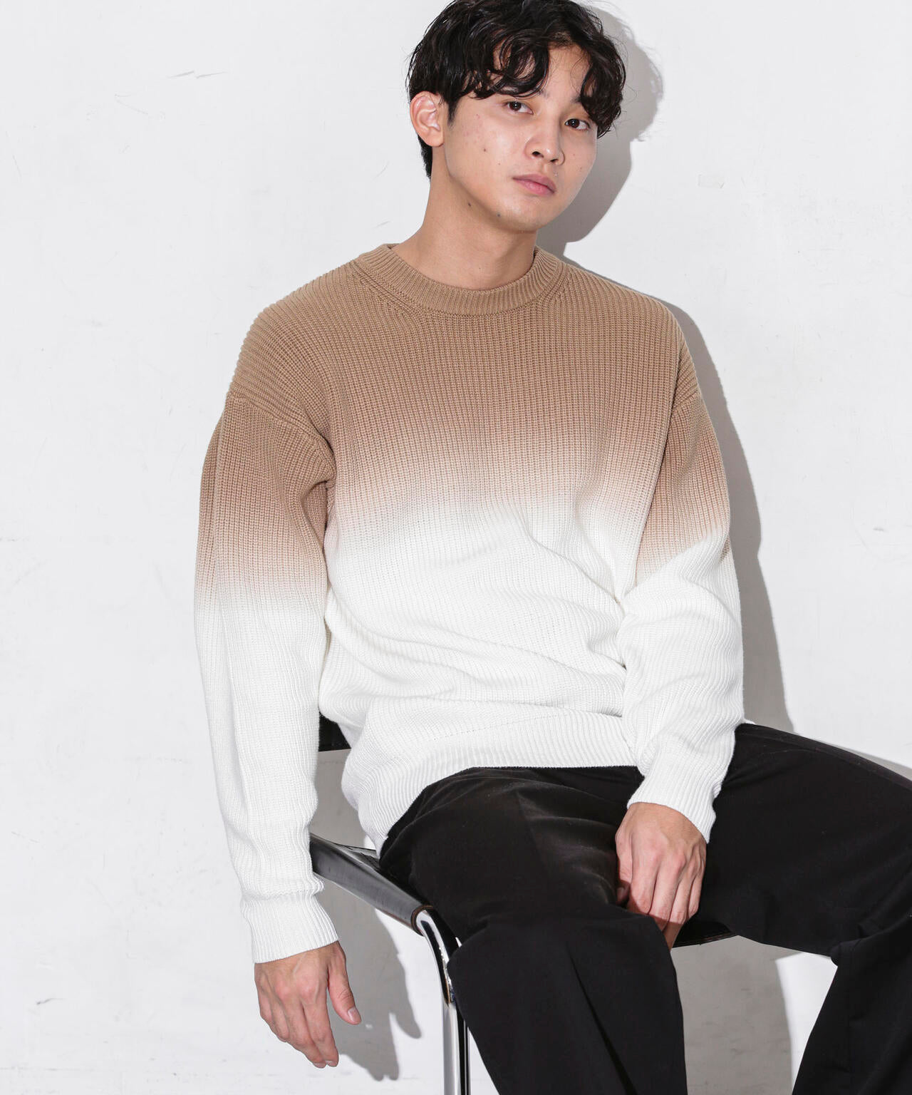 片畦グラデーションクルーネックニット 6683222229