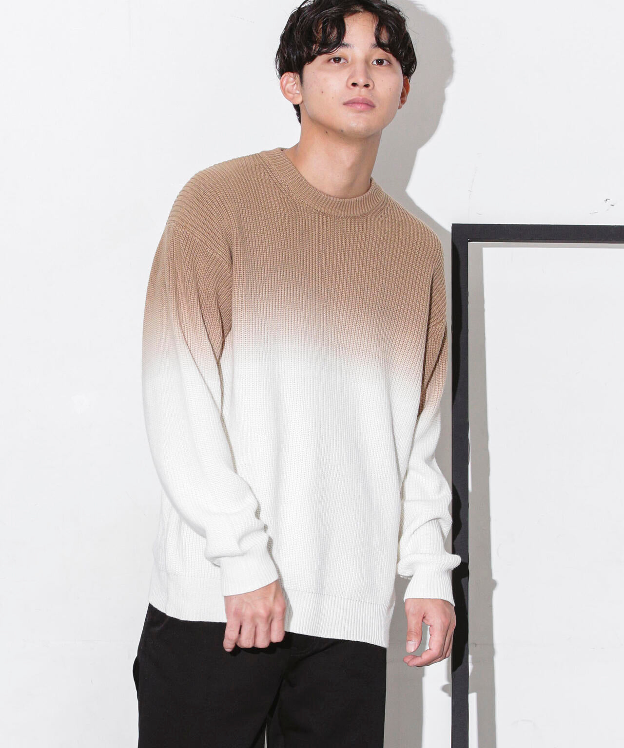 片畦グラデーションクルーネックニット 6683222229