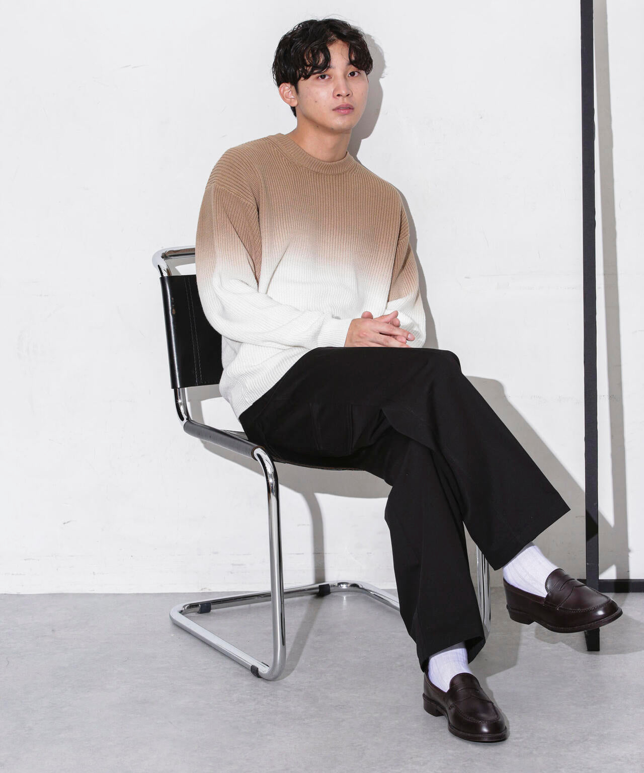 片畦グラデーションクルーネックニット 6683222229