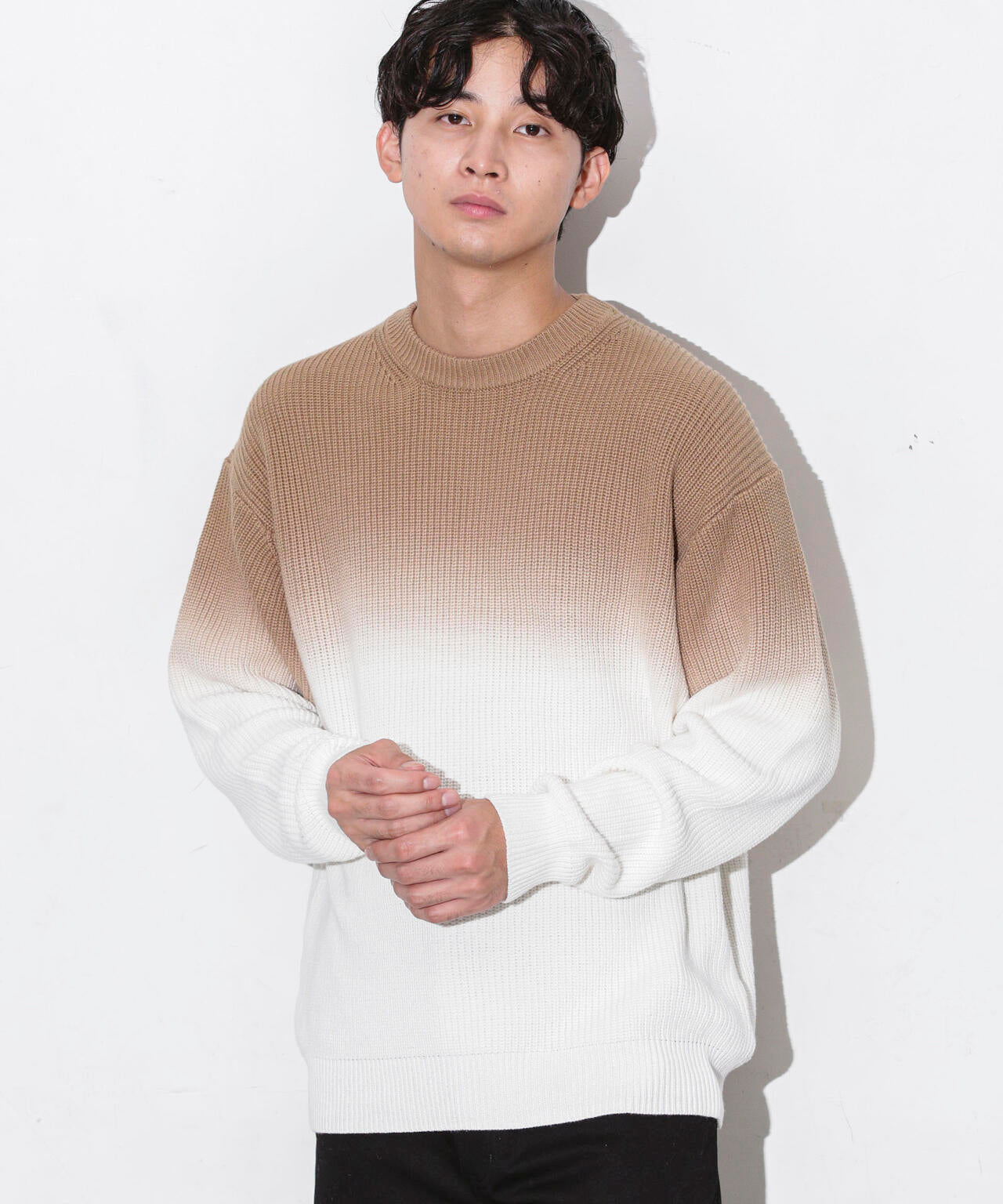 片畦グラデーションクルーネックニット 6683222229