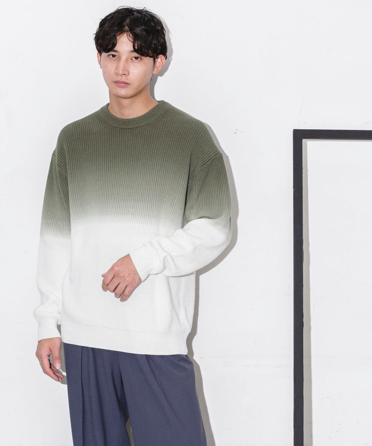 片畦グラデーションクルーネックニット 6683222229