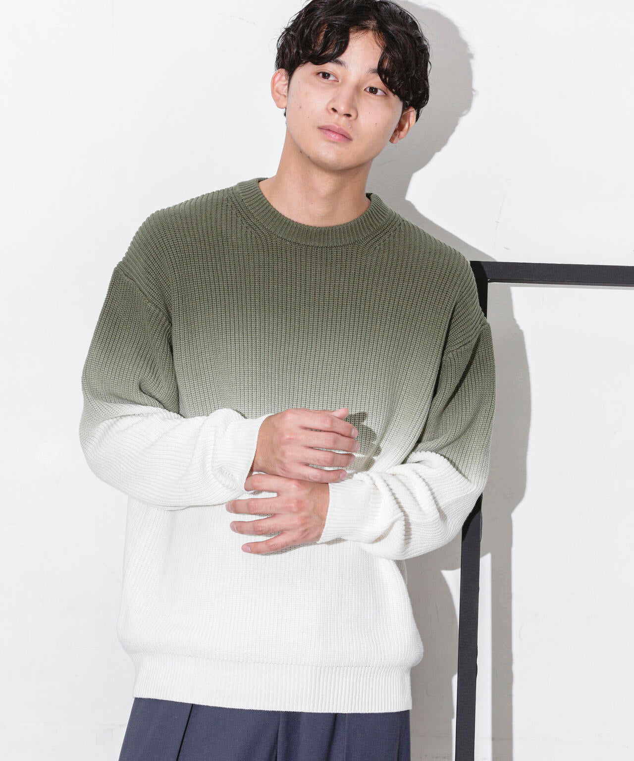 片畦グラデーションクルーネックニット 6683222229