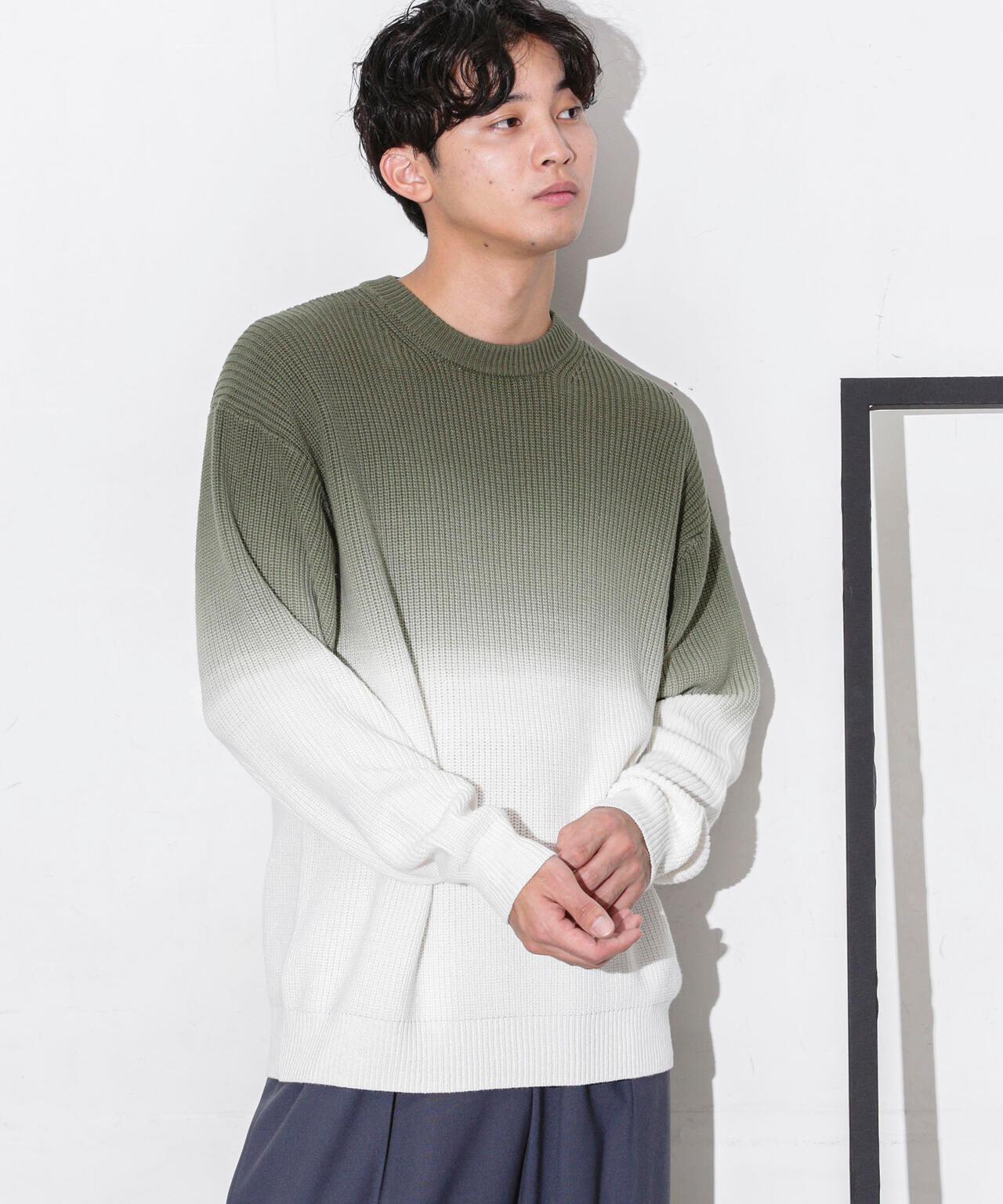 片畦グラデーションクルーネックニット 6683222229