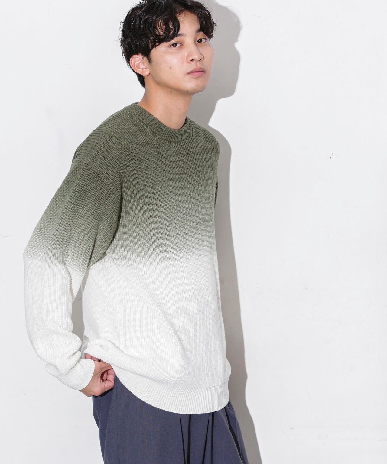 片畦グラデーションクルーネックニット 6683222229