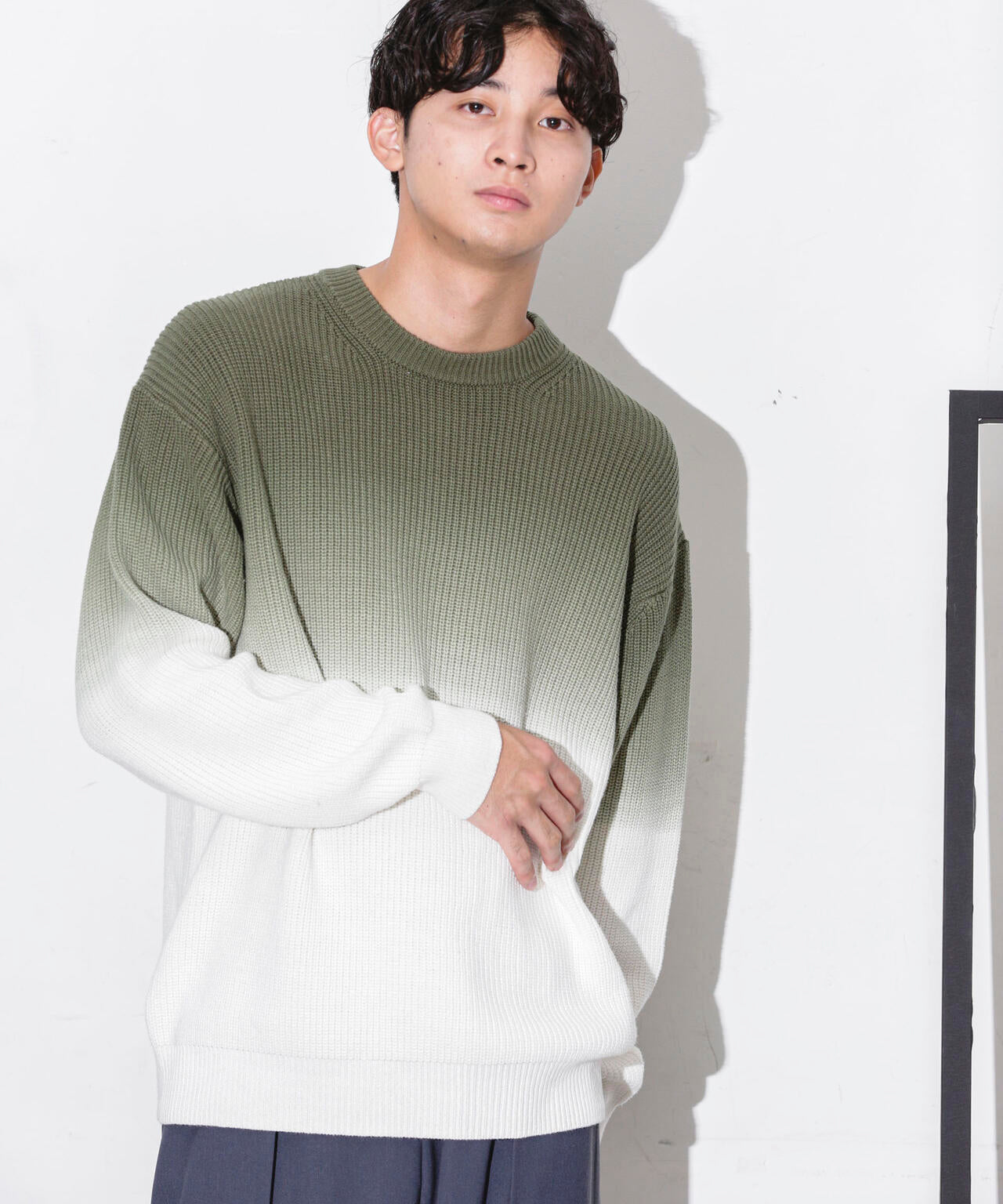 片畦グラデーションクルーネックニット 6683222229