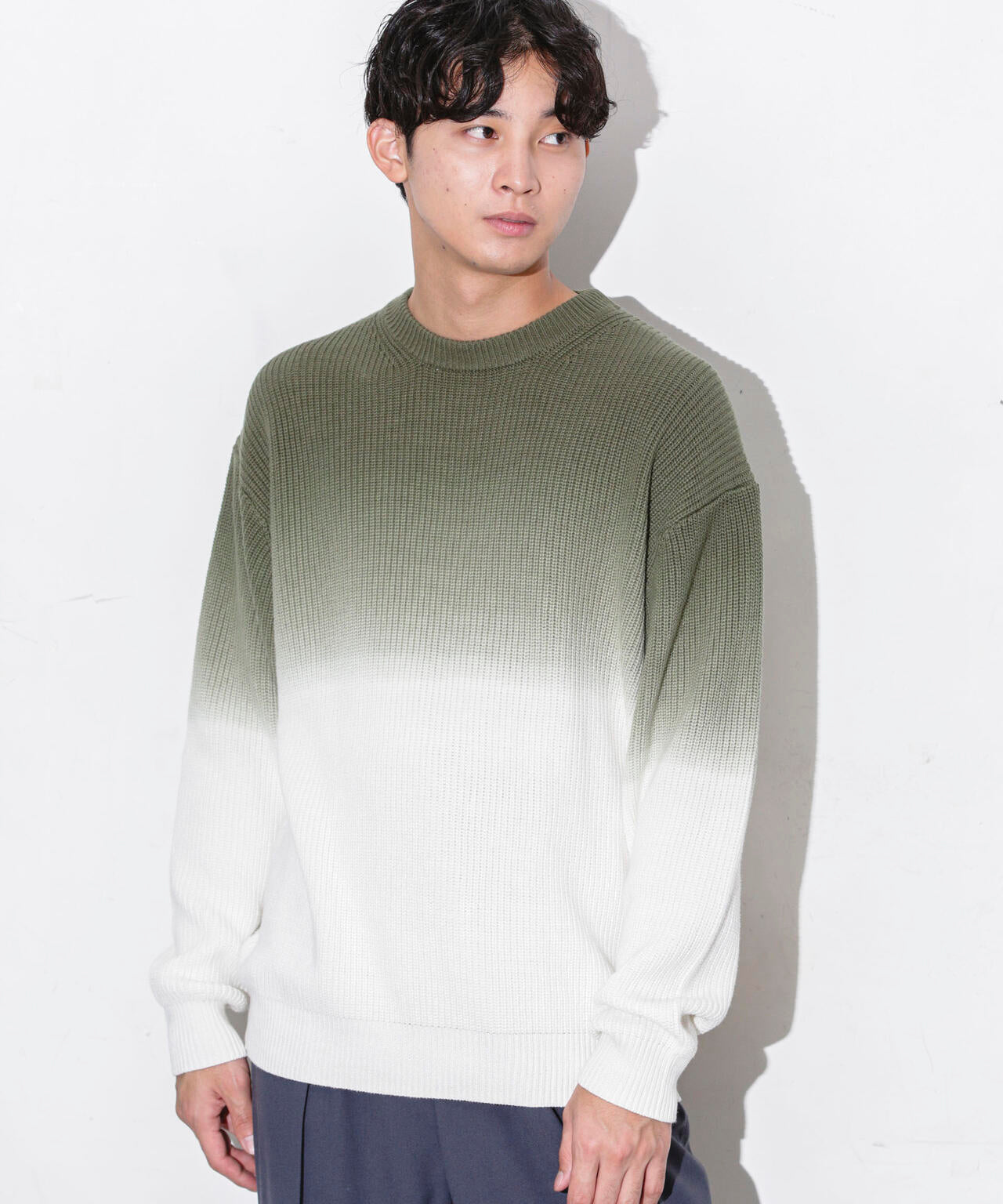 片畦グラデーションクルーネックニット 6683222229