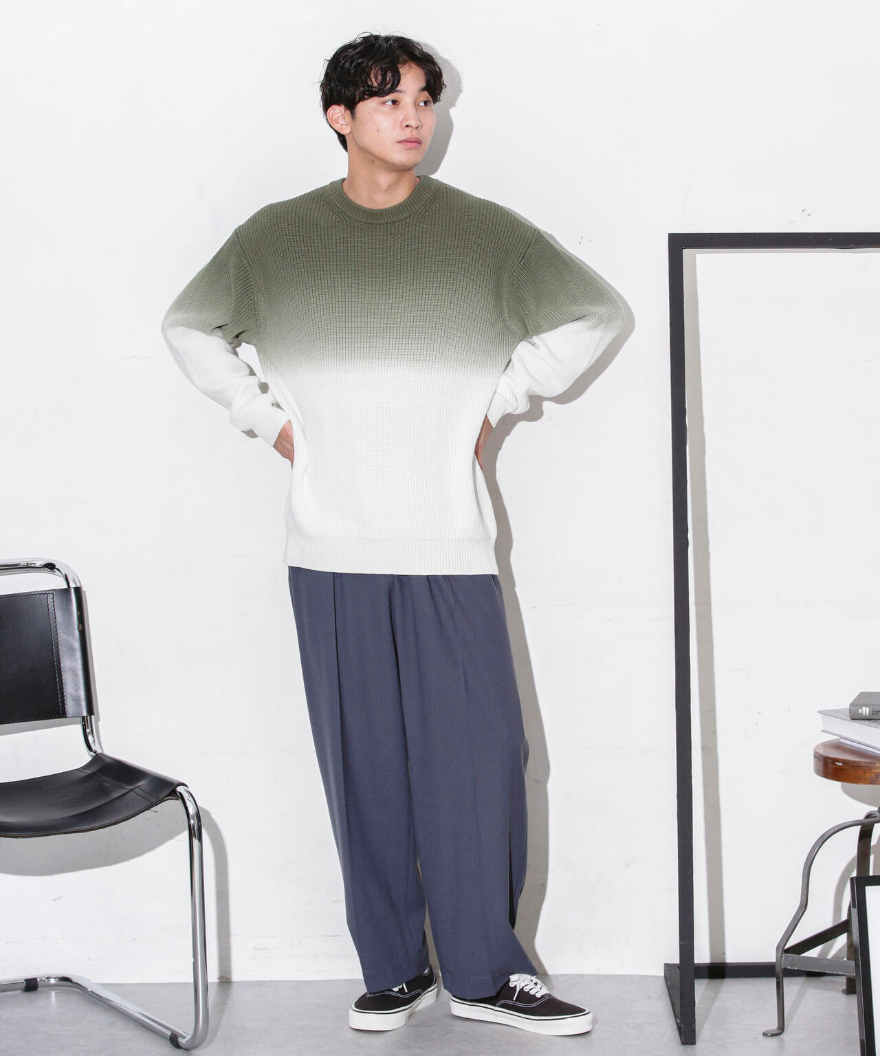 片畦グラデーションクルーネックニット 6683222229