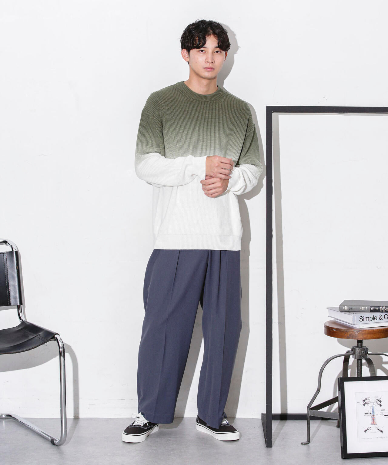 片畦グラデーションクルーネックニット 6683222229