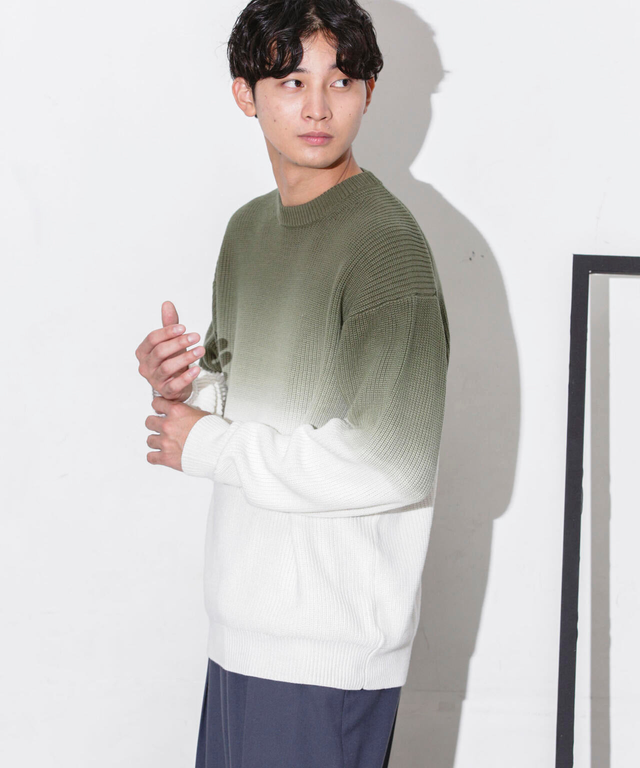 片畦グラデーションクルーネックニット 6683222229