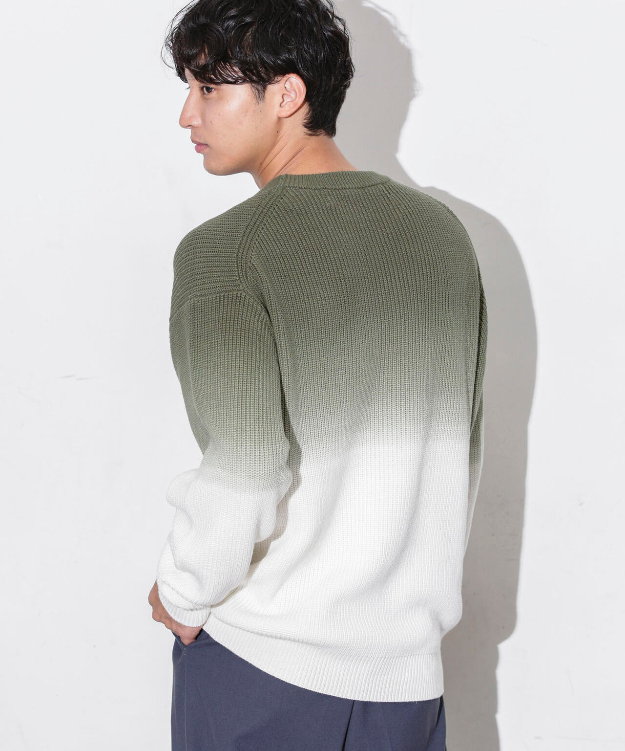 片畦グラデーションクルーネックニット 6683222229