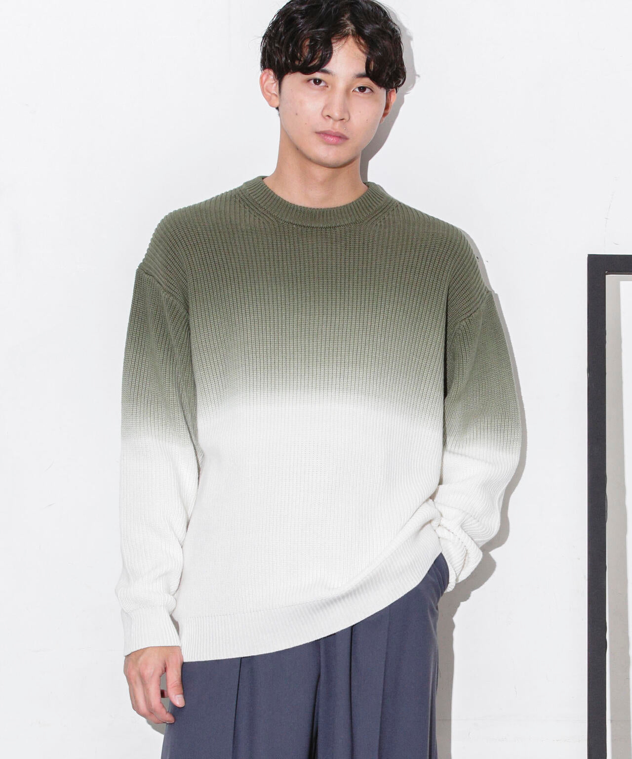 片畦グラデーションクルーネックニット 6683222229