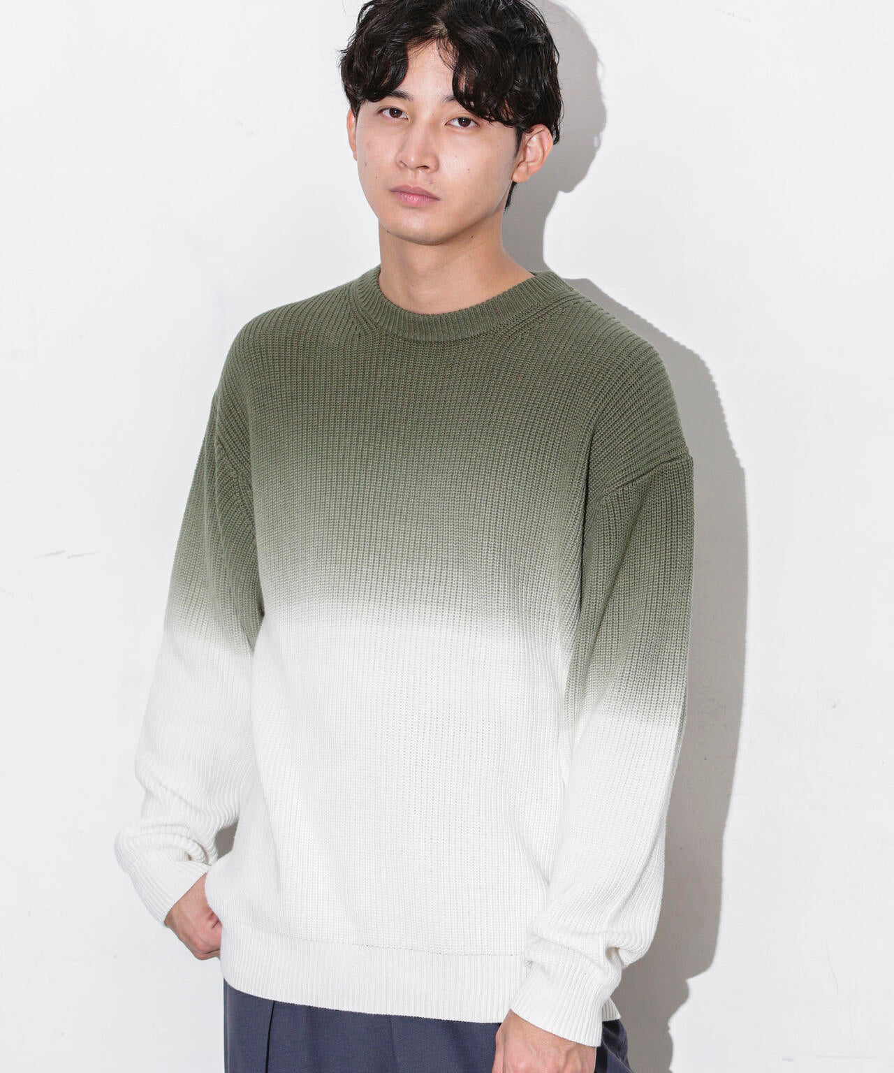 片畦グラデーションクルーネックニット 6683222229