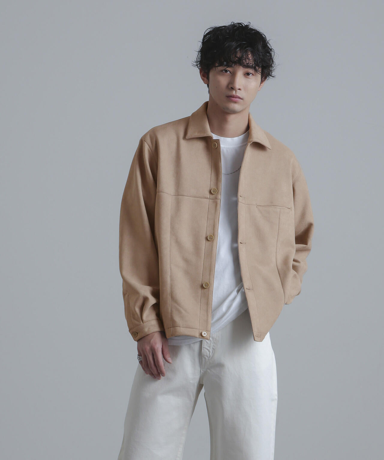 フェイクスウェードストレッチリラックスシャツブルゾン 6684112220