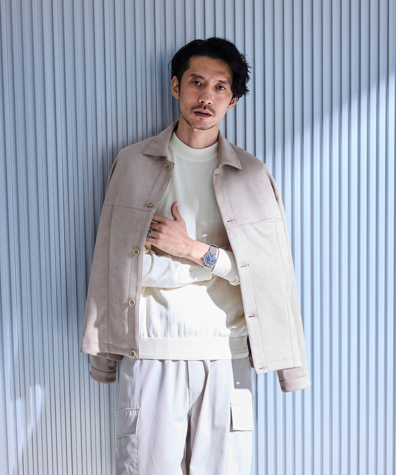 フェイクスウェードストレッチリラックスシャツブルゾン 6684112220