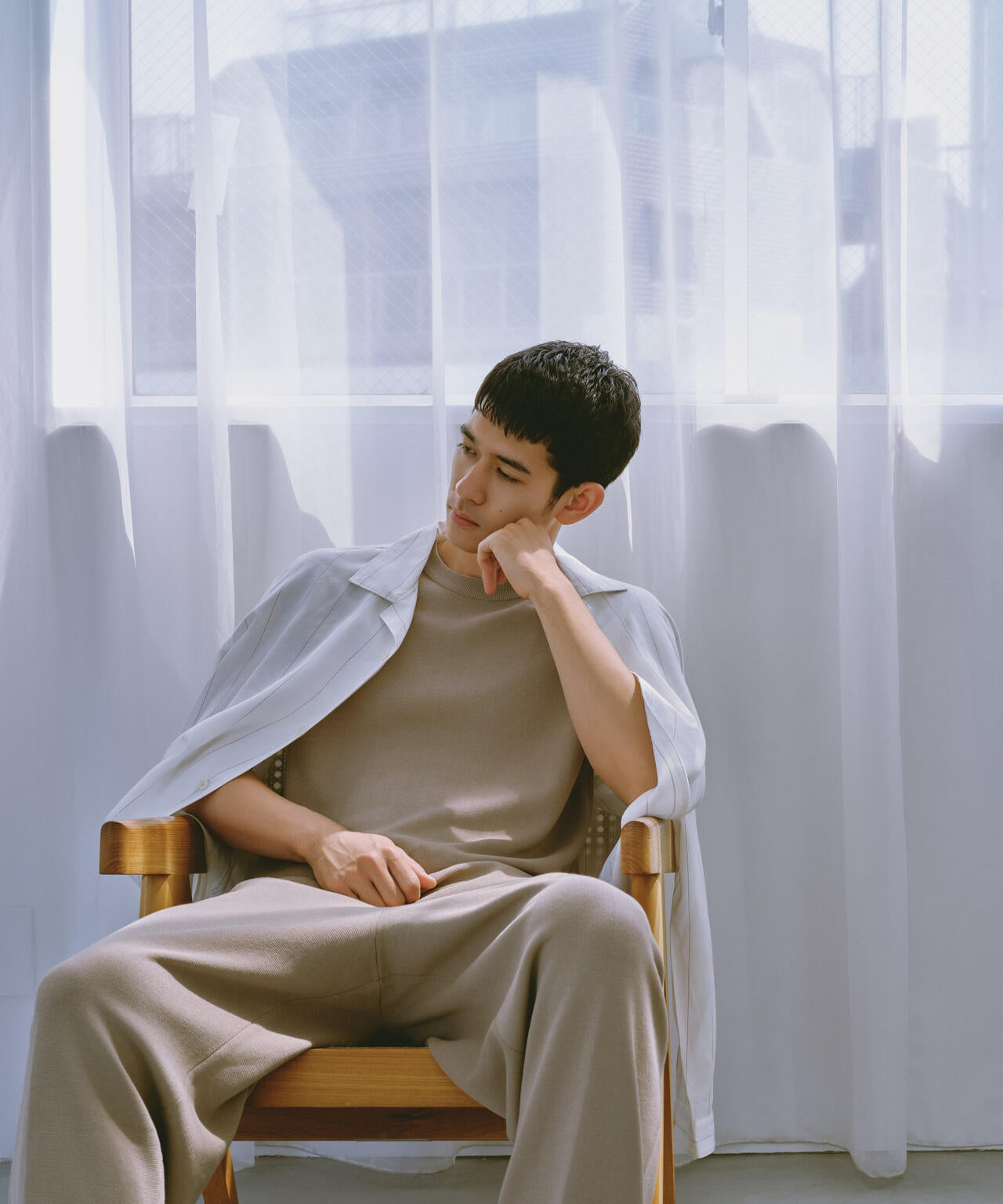 リネンブレンドピンストライプブルゾン(セットアップ可) 6684112230