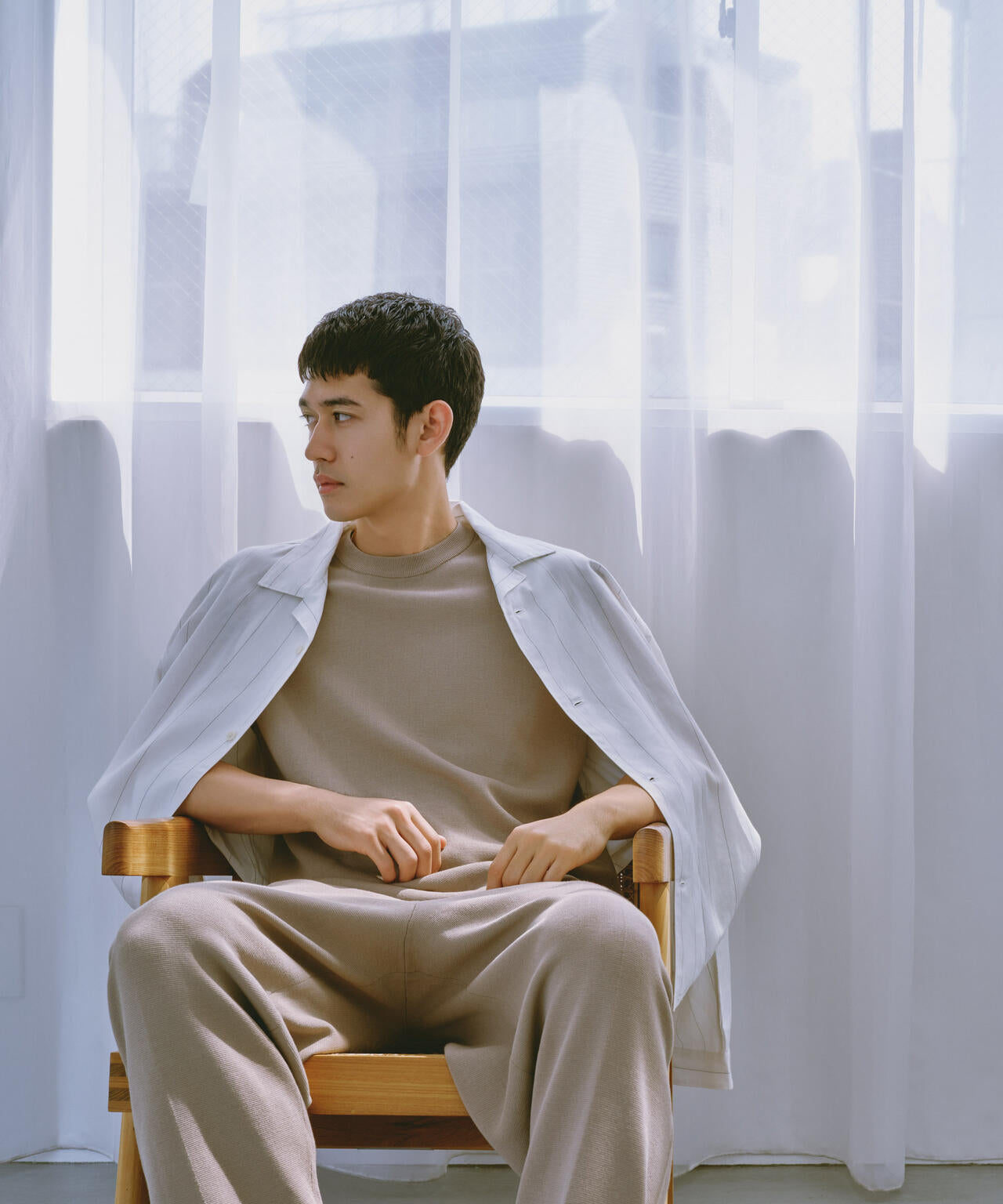 リネンブレンドピンストライプブルゾン(セットアップ可) 6684112230