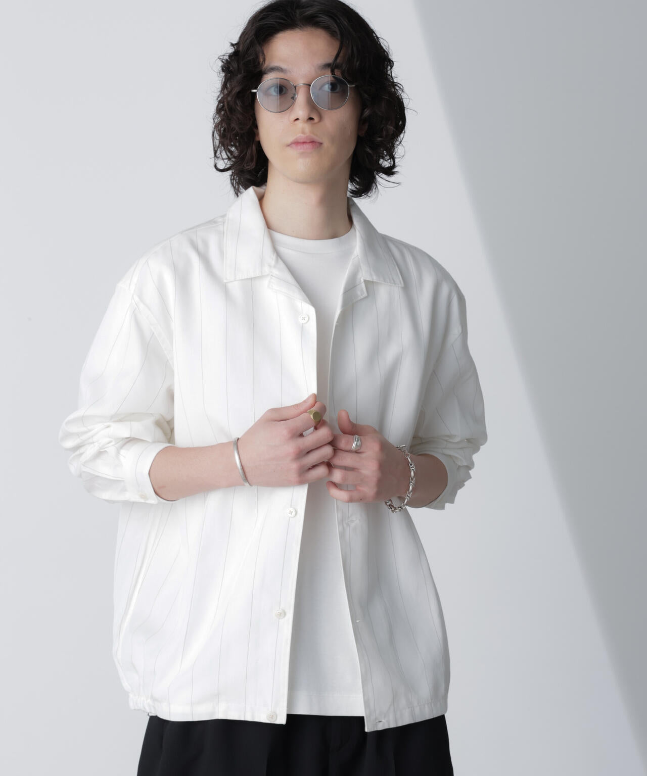 リネンブレンドピンストライプブルゾン(セットアップ可) 6684112230