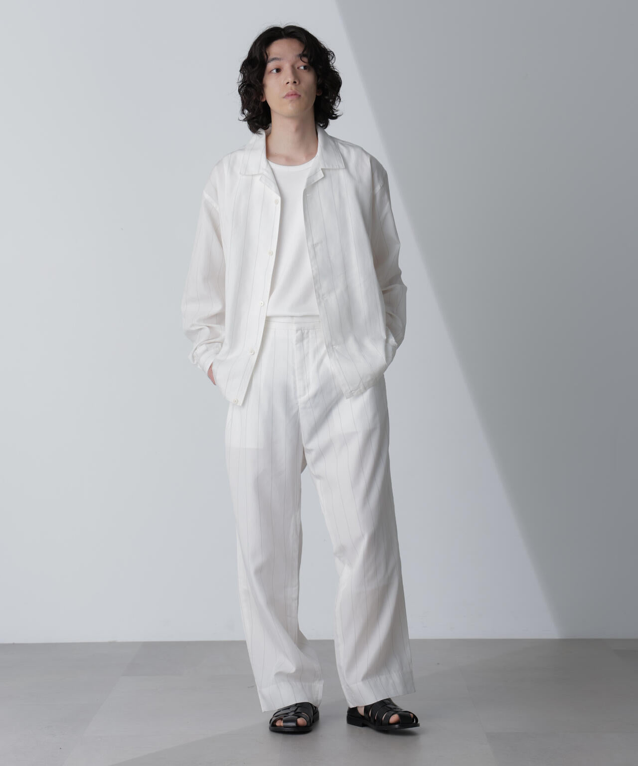 リネンブレンドピンストライプブルゾン(セットアップ可) 6684112230