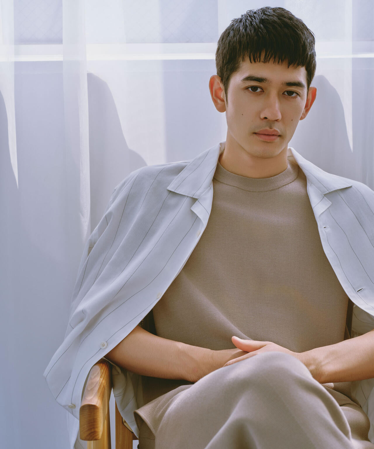 リネンブレンドピンストライプブルゾン(セットアップ可) 6684112230