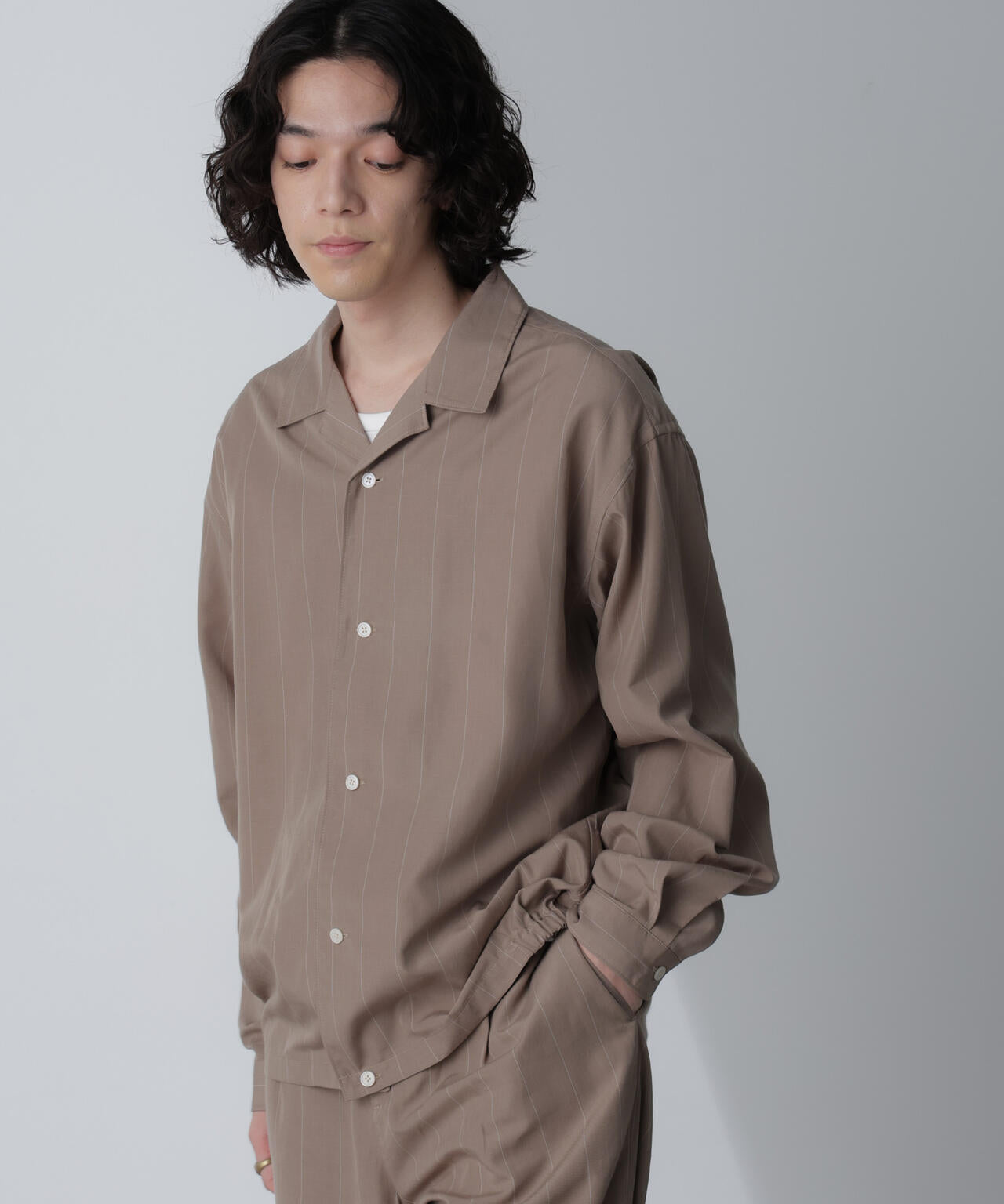 リネンブレンドピンストライプブルゾン(セットアップ可) 6684112230